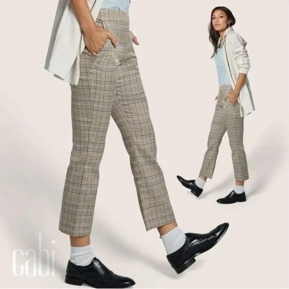 Cabi NWT 6481 Tribute Trouser MSRP $129 Sz 8 Effortless Plaid Beige Back Zip